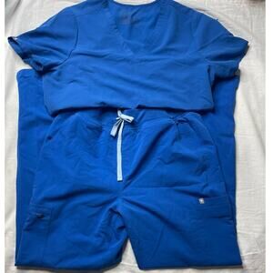 Figs Blue Scrub Top and Bottom Set Size Large